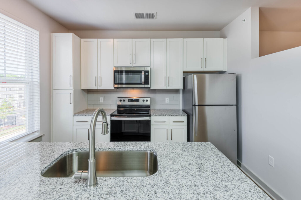 close up of kitchen at pine 25 apartments near camp north end